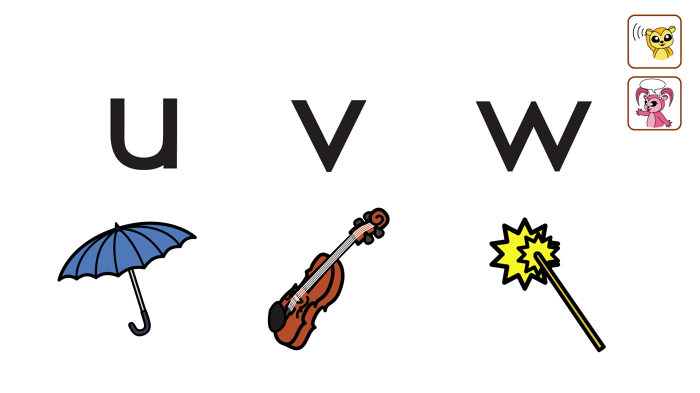 Do you have an umbrella? Can you play the violin?　傘を持っていますか？ヴァイオリンを弾けますか？u, v, wの音を覚えましょう！