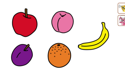 What fruit did you draw? It’s an apple!　なんのフルーツを描いたかな？リンゴだ！